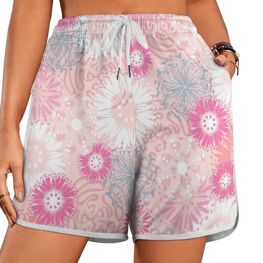 Amazon.co.jp: 短パン レディース ピンクの花柄 ショートパンツ